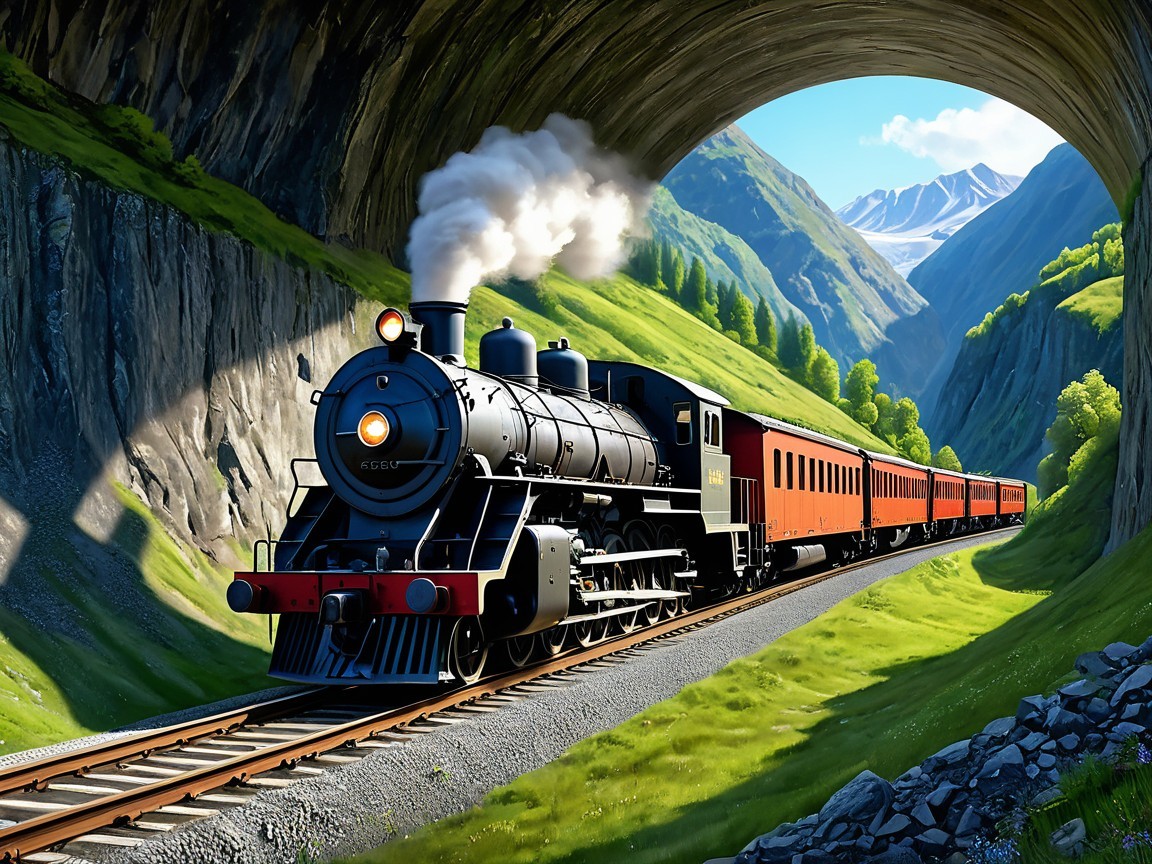 Vintage Steam Locomotive in Scenic Mountain Landscape