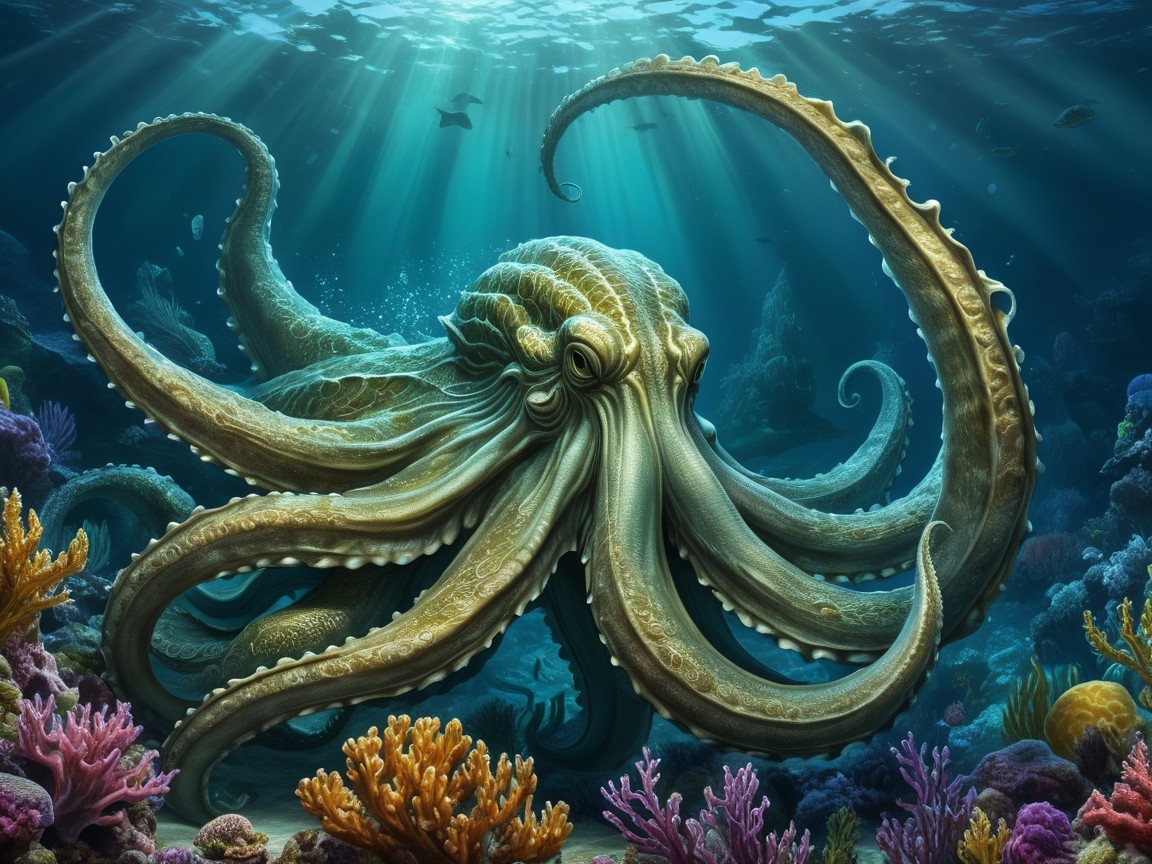 Majestic Octopus in Vibrant Coral Reef Scene