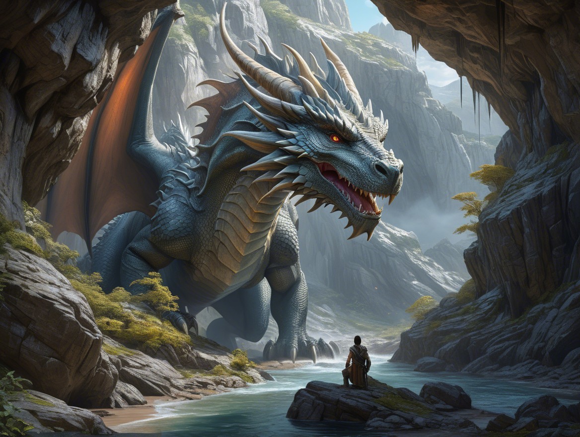 Colossal Blue Dragon in Majestic Canyon Landscape