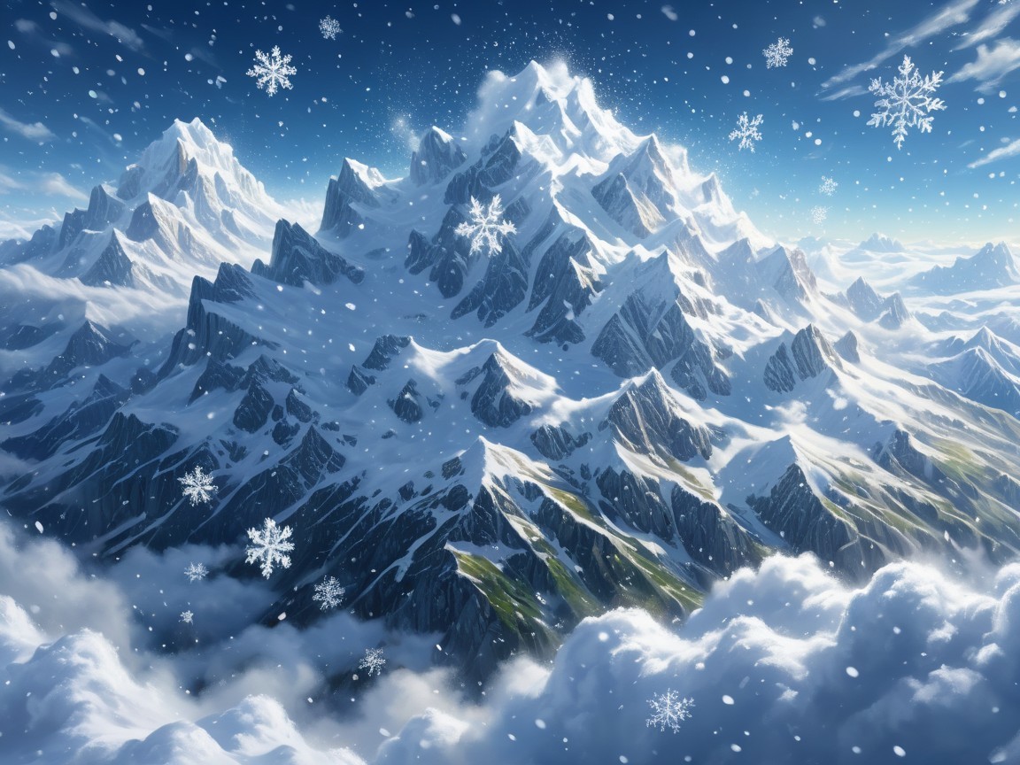 Aerial View of Snow-Capped Mountain Range in Winter