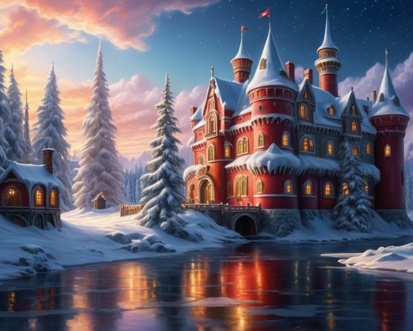 Majestic Castle in a Winter Wonderland Setting