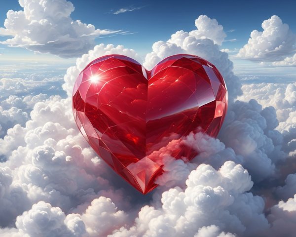 Red Heart-Shaped Gem Surrounded by White Clouds
