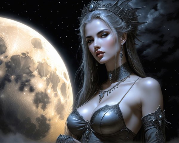 Figure in Silver Armor Under Moonlight Glow