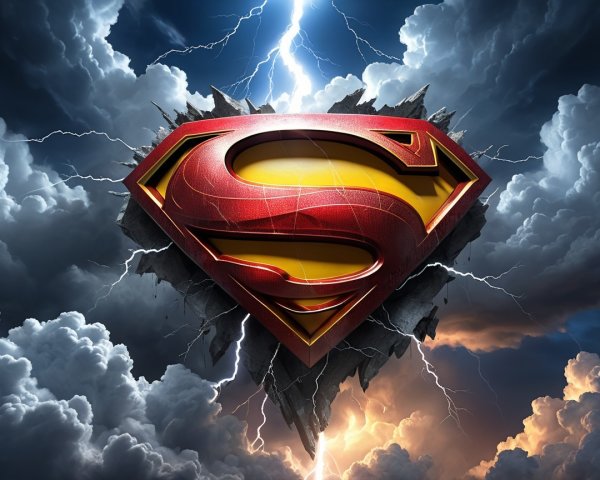 Metallic Red and Yellow Superman Emblem Breaking Rock