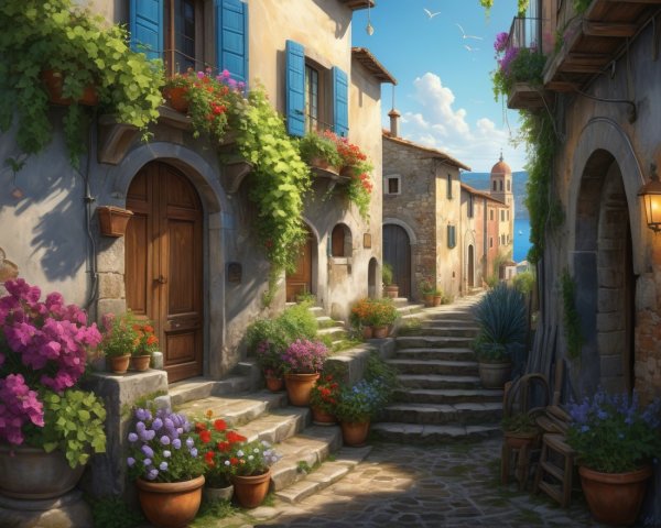 Charming Cobblestone Street in a Picturesque Village