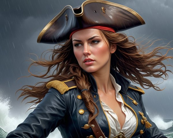 Digital Painting of a Female Pirate Captain in Storm