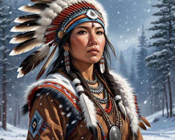 Portrait of an Indigenous Woman in Winter Attire