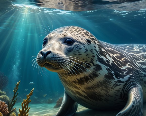 Underwater Scene with Seal and Colorful Marine Life