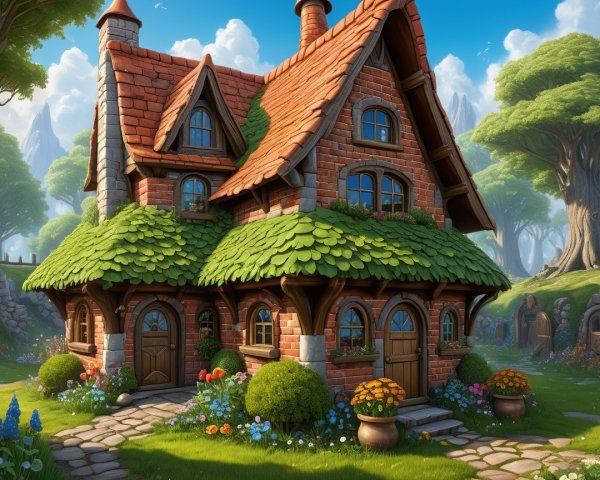 Whimsical Cottage with Red Bricks and Lush Gardens