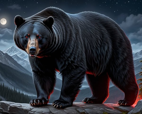 Majestic Black Bear Under Full Moonlight in Nature