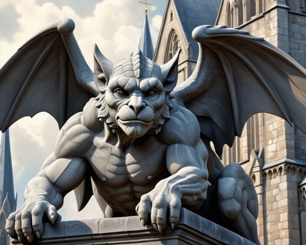Stone Gargoyle on Medieval Building with Intricate Details