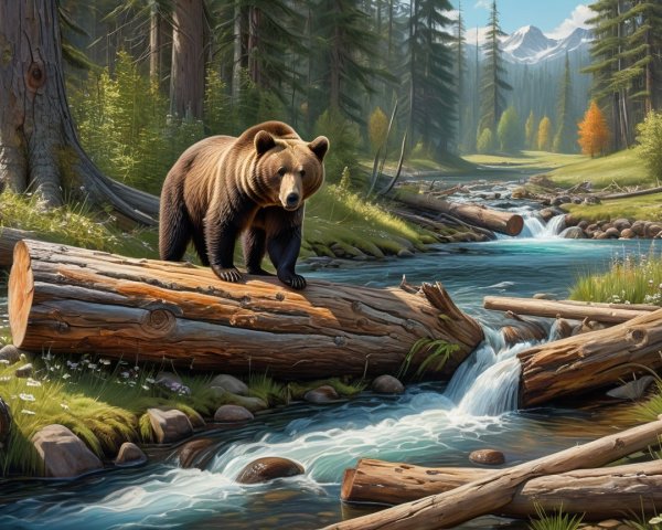 Majestic Brown Bear in Serene Natural Landscape