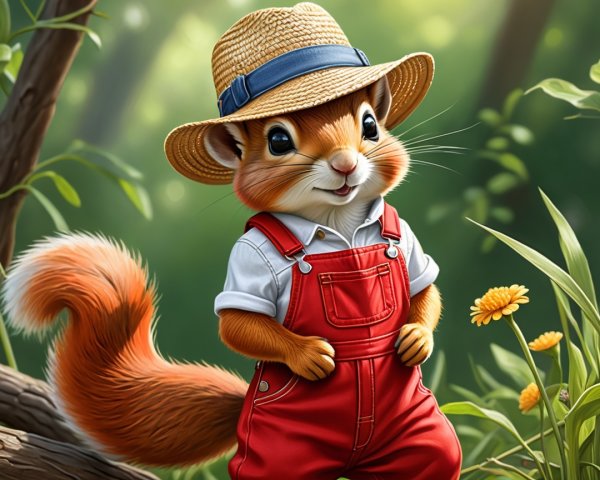 Cheerful cartoon squirrel in a vibrant nature setting