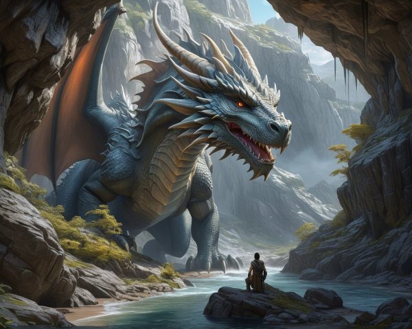 Colossal Blue Dragon in Majestic Canyon Landscape