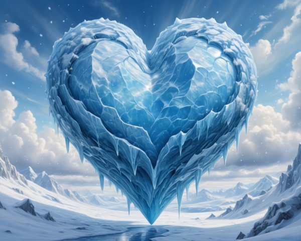 Massive Ice Heart Illuminated in Winter Landscape