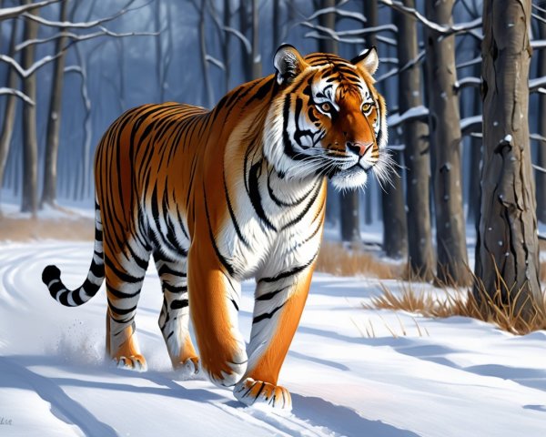 Digital Painting of Amur Tiger in Snowy Forest
