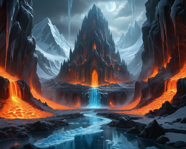 Dramatic Otherworldly Landscape with Dark Fortress