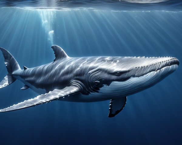 Humpback Whale Swimming in Tranquil Ocean Waters