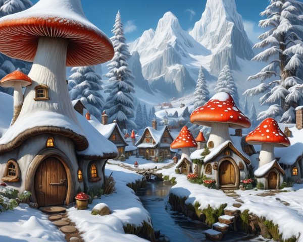 Whimsical Snowy Village with Charming Cottages