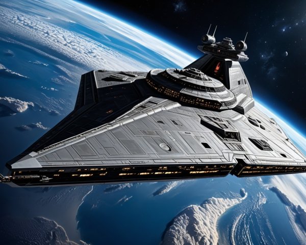 Futuristic Spaceship in Low Earth Orbit Design