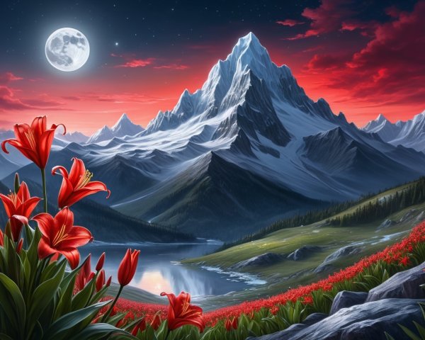 Majestic Snow-Capped Mountain and Serene Lake Landscape