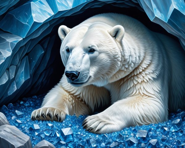 Polar Bear in a Gemstone-Laden Ice Cave