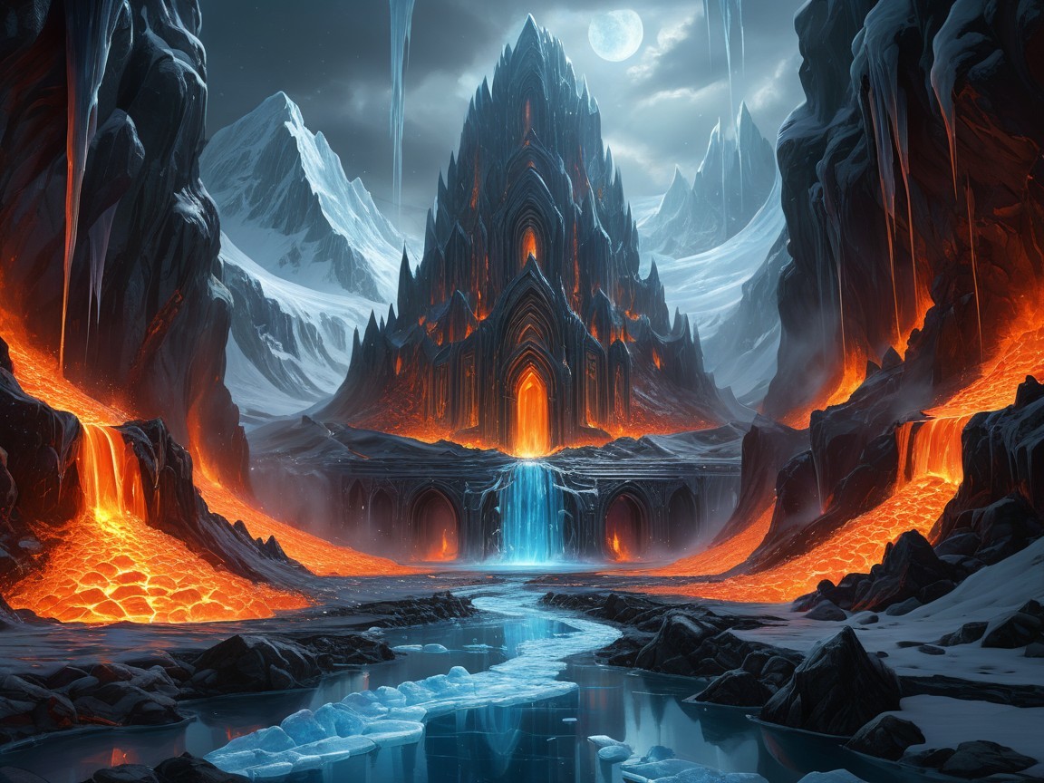 Dramatic Otherworldly Landscape with Dark Fortress