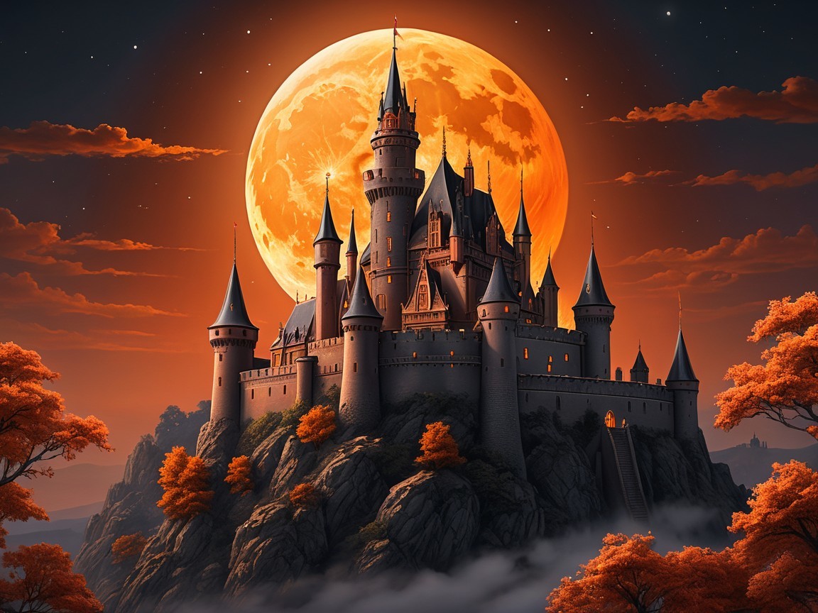 Castle on a Hill Surrounded by Autumn Trees and Mist