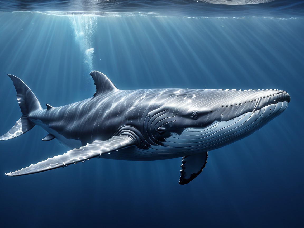 Humpback Whale Swimming in Tranquil Ocean Waters