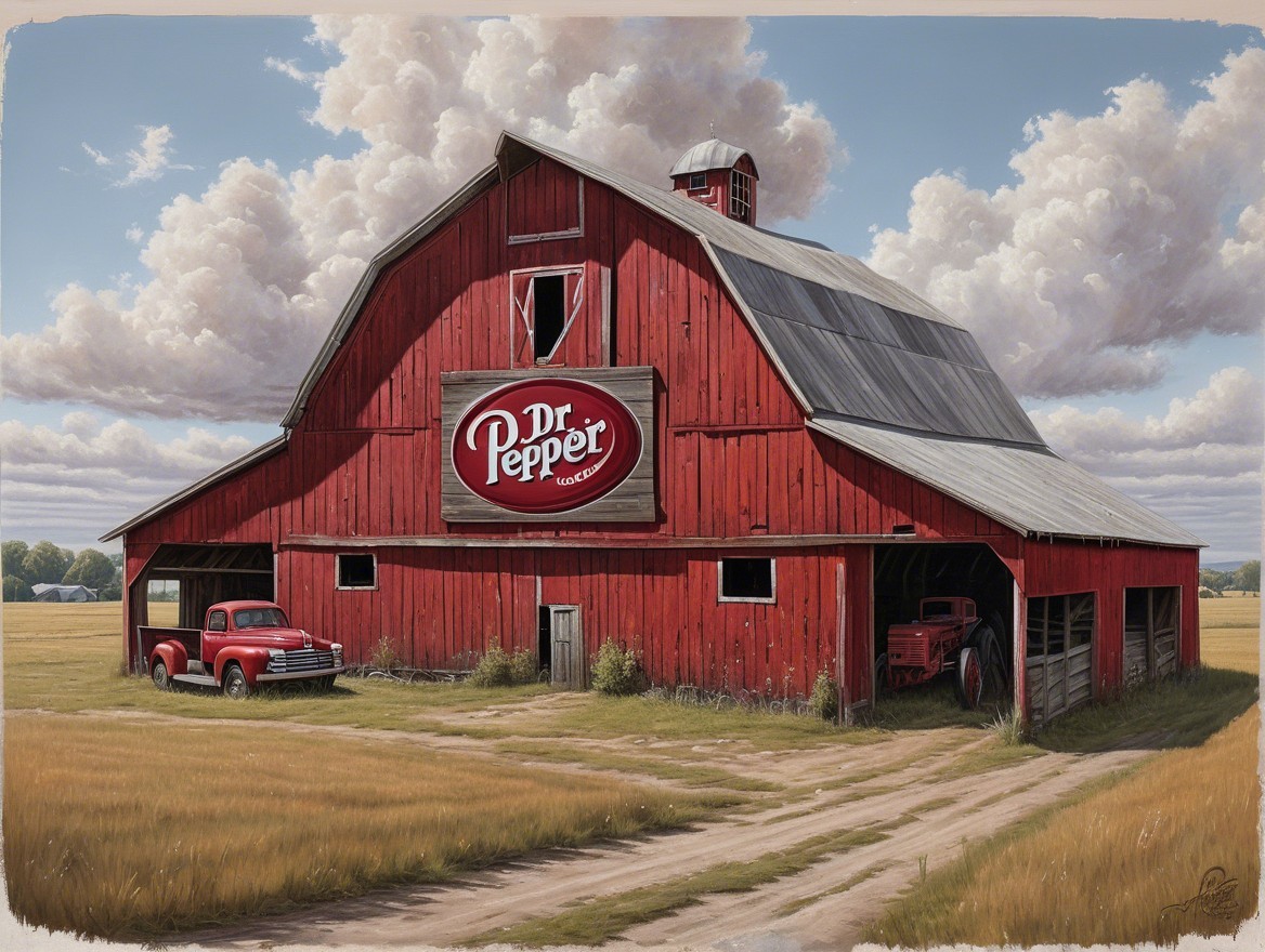 Red Barn and Classic Truck in Rural Americana Scene