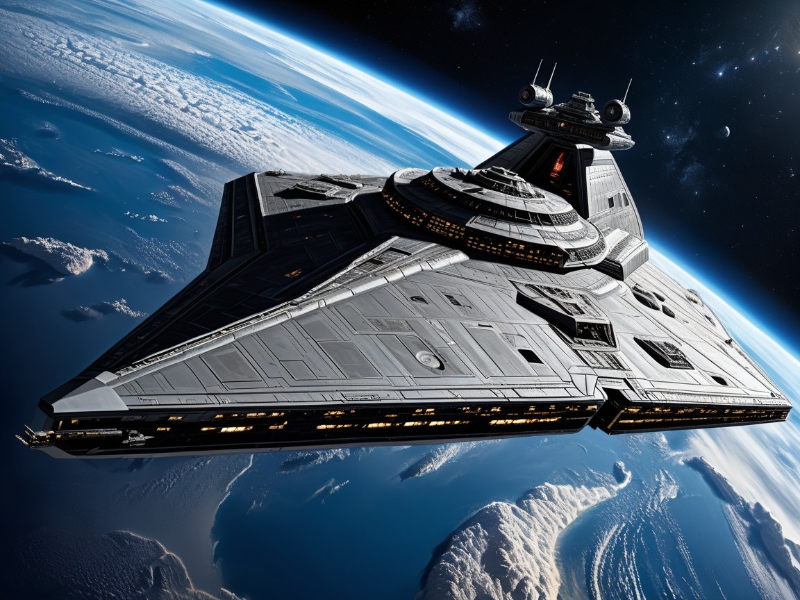Futuristic Spaceship in Low Earth Orbit Design