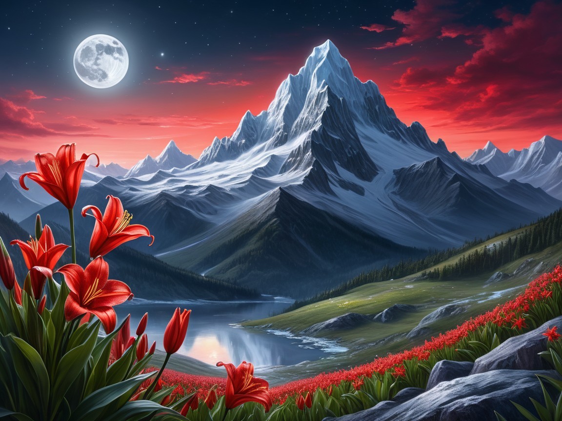 Majestic Snow-Capped Mountain and Serene Lake Landscape