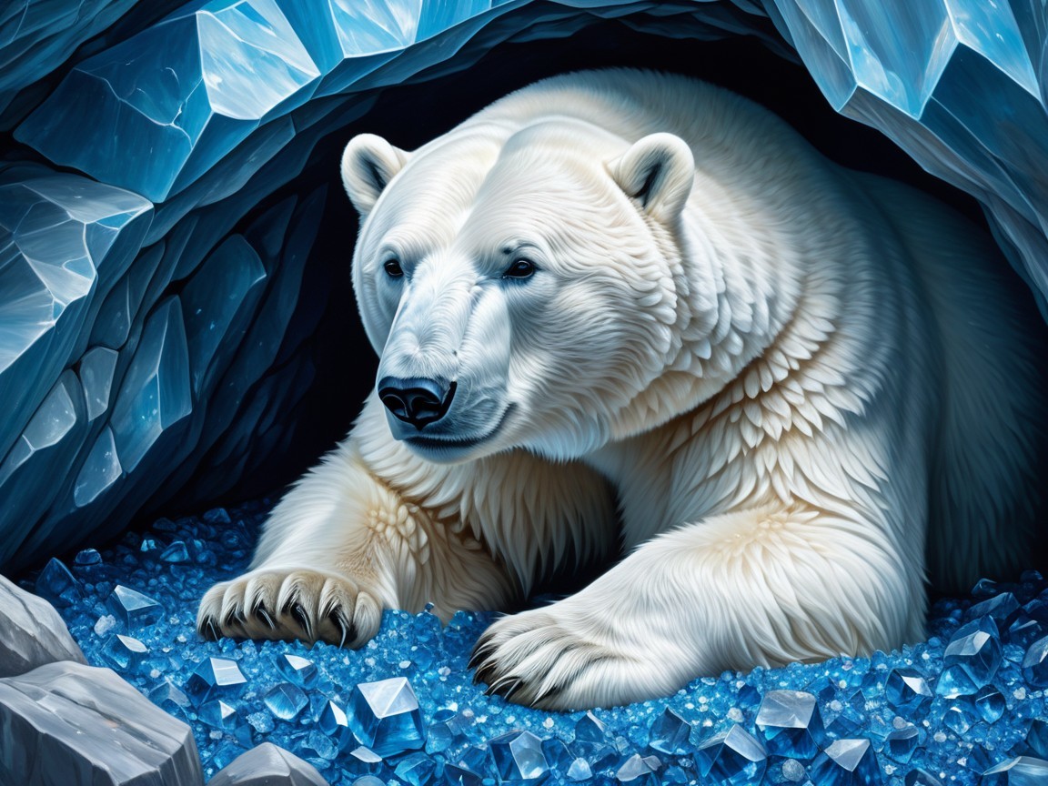 Polar Bear in a Gemstone-Laden Ice Cave