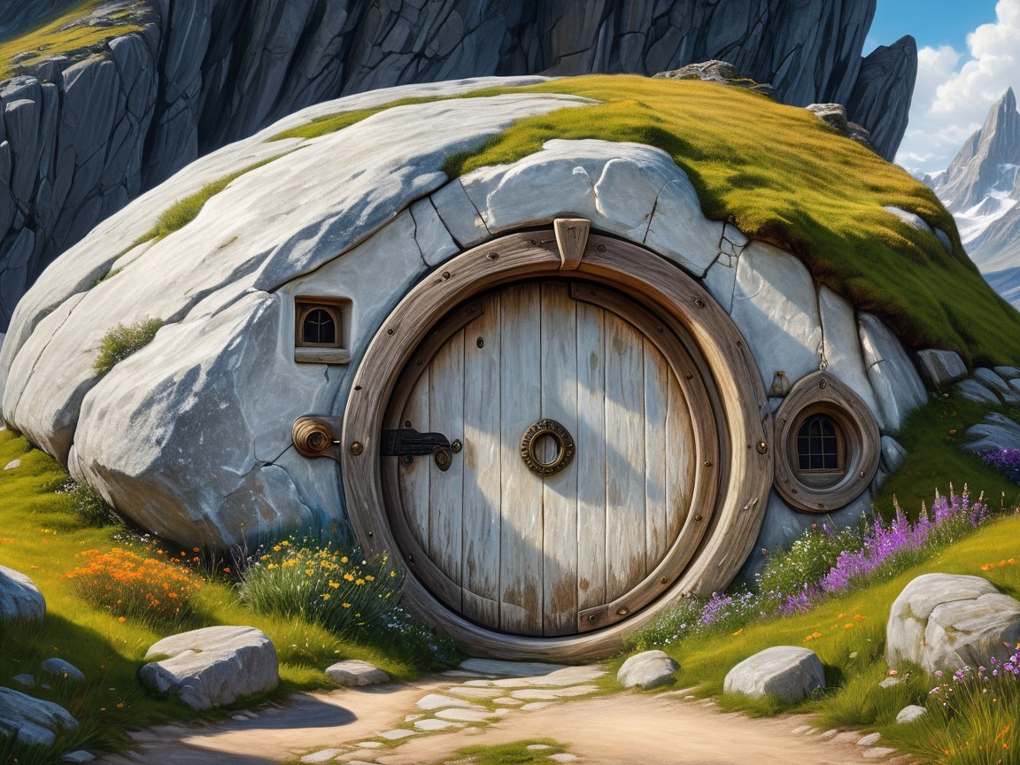 Whimsical Hobbit Home in Grassy Hillside Setting