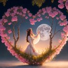 Heart-Shaped Trees with Blossoms Under Twilight Sky