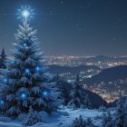 Winter Holiday Night Scene with Decorated Christmas Tree