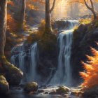 Autumn Landscape with Waterfall and Vibrant Foliage