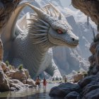 Colossal Blue Dragon in Majestic Canyon Landscape