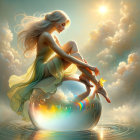 Young Woman in Ethereal Dress by Tranquil Lake