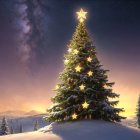 Twilight Winter Wonderland with Decorated Christmas Tree