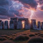 Stonehenge Under Stormy Sky with Lightning Strikes