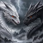 Dragons in Stormy Landscape Symbolizing Light and Darkness