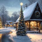 Cozy Winter Scene with Festive Lights and Snow