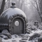Snow-Covered Cottage Surrounded by Frosty Trees