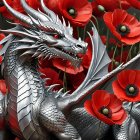 Silver Dragon in a Field of Red Poppies