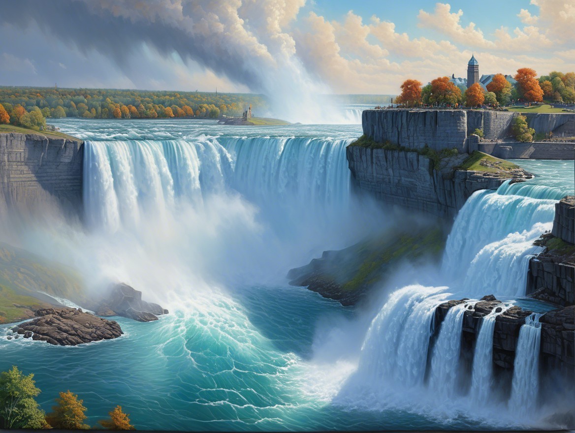 Majestic Waterfalls Surrounded by Lush Greenery and Foliage