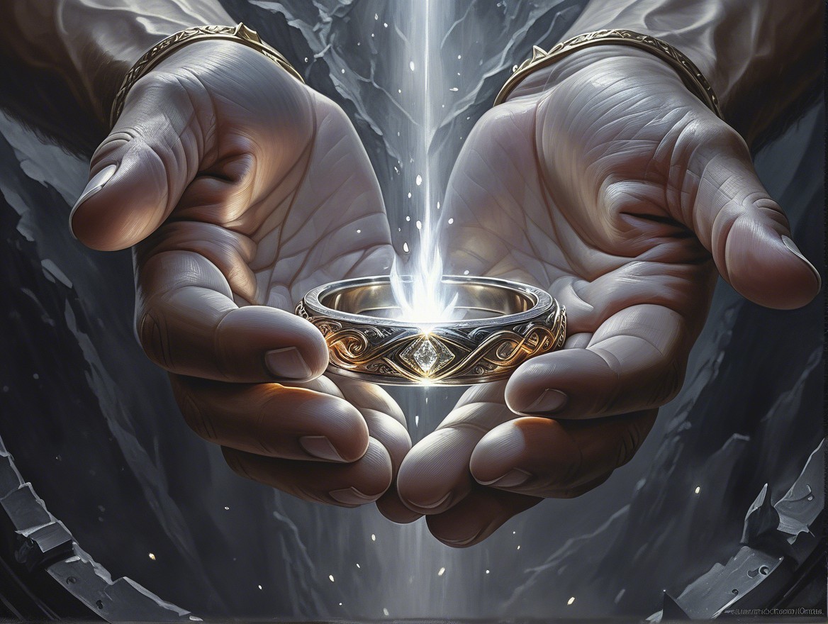 Golden Ring Cradled in Light Against Dark Background