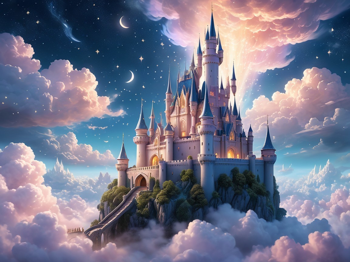 Castle on a Floating Island with Dreamlike Atmosphere