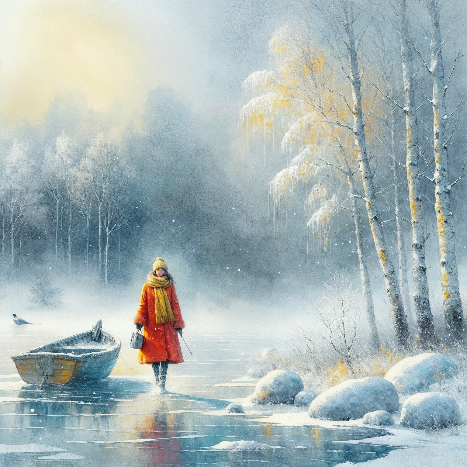Winter Landscape with Figure on Frozen Lake