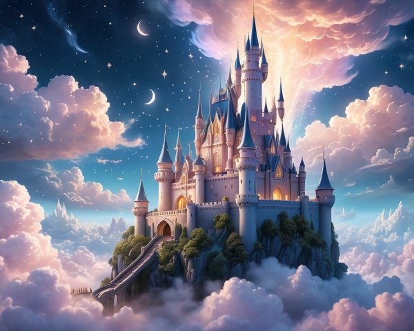 Castle on a Floating Island with Dreamlike Atmosphere